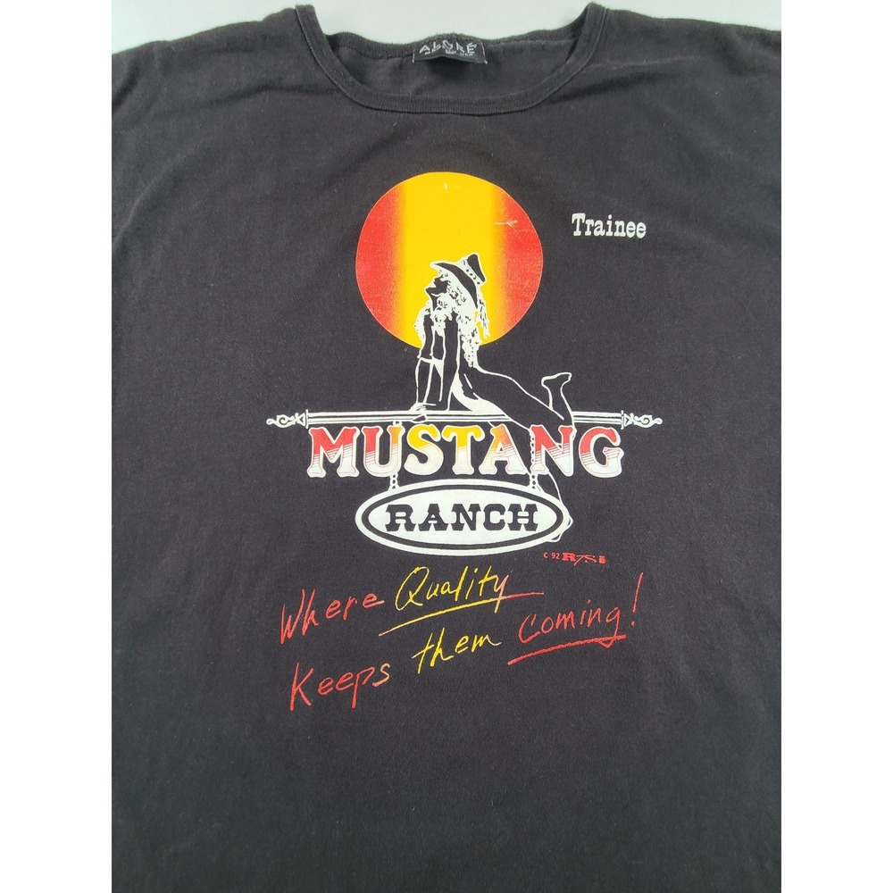 Vintage 90s Alore Mustang Ranch Trainee T-Shirt Dress Womens XL Black Graphic